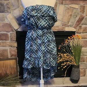 NOBO Strapless Dress with Vibrant Blue and Black Design🥰🤩